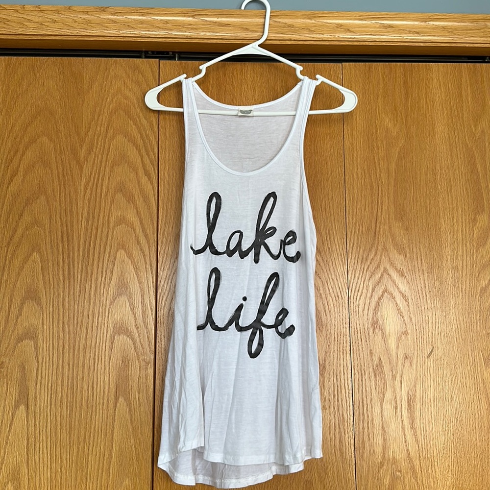 White Relaxed Fit Tank Top with Black Script
